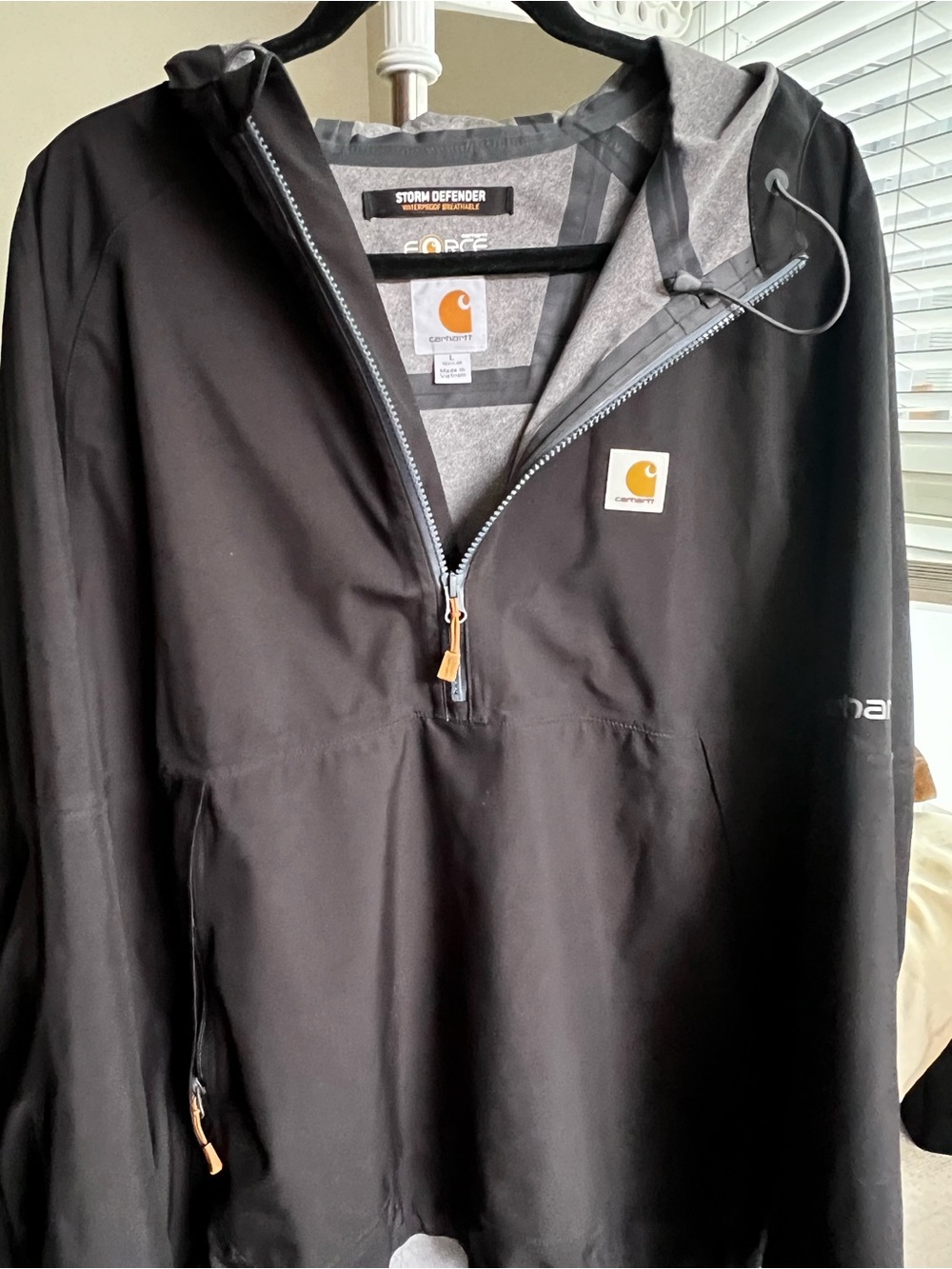 Carhartt Force Storm Defender Half Zip Anorak Rain Jacket Black Mens Large